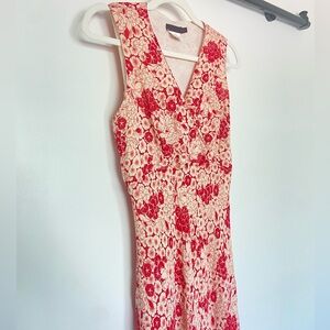 Red & White Floral Print 90’s ‘Debbie Shuchat’ midi Dress​